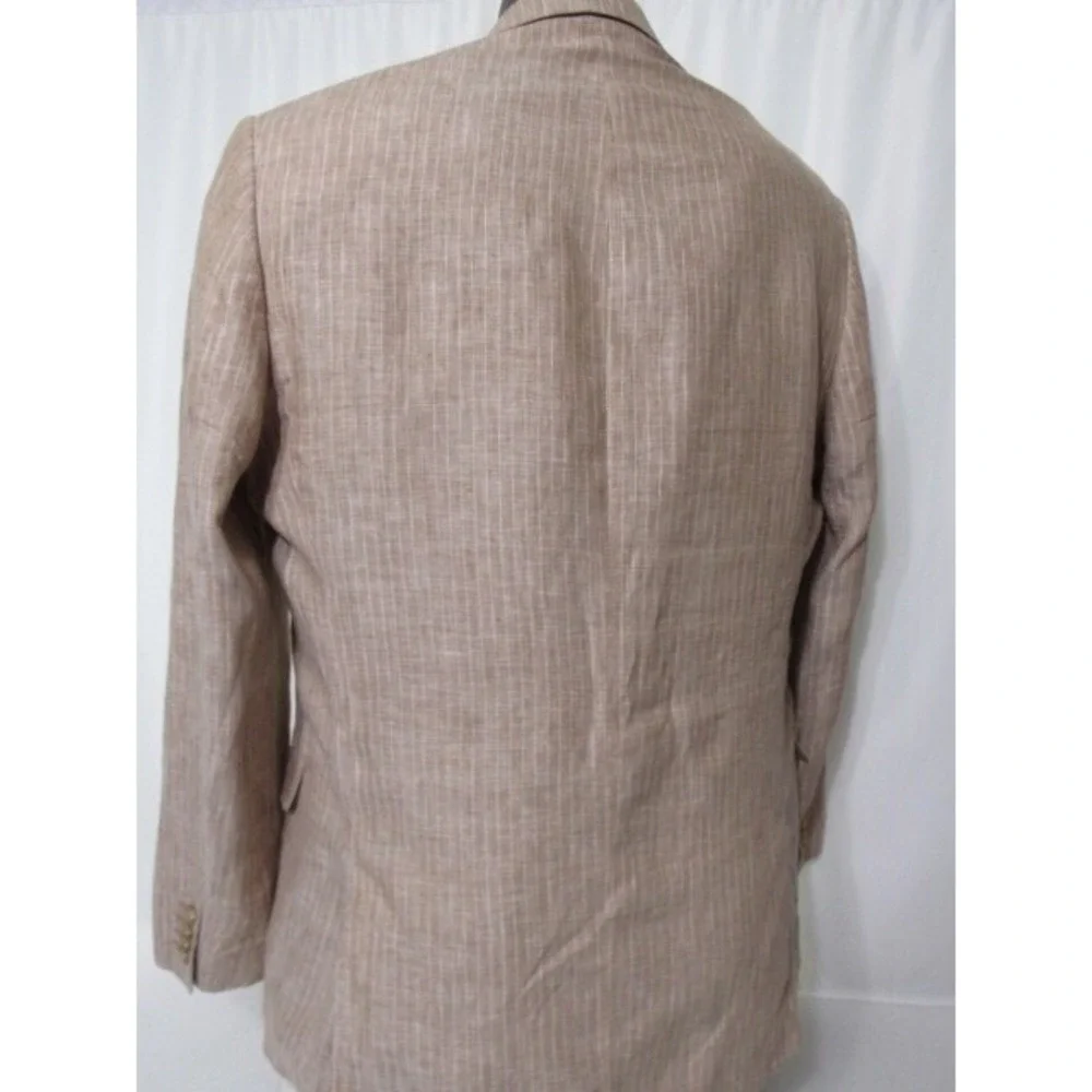 Lauren Ralph Lauren Slim‎ Beige Stripe Sz 44R 100% Linen Sport Coat Blazer